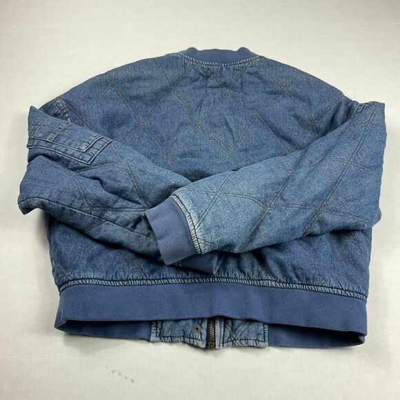 Anthropologie Quilted Denim Bomber Jacket Boho Western Casual Cropped Coat S - Picture 10 of 12